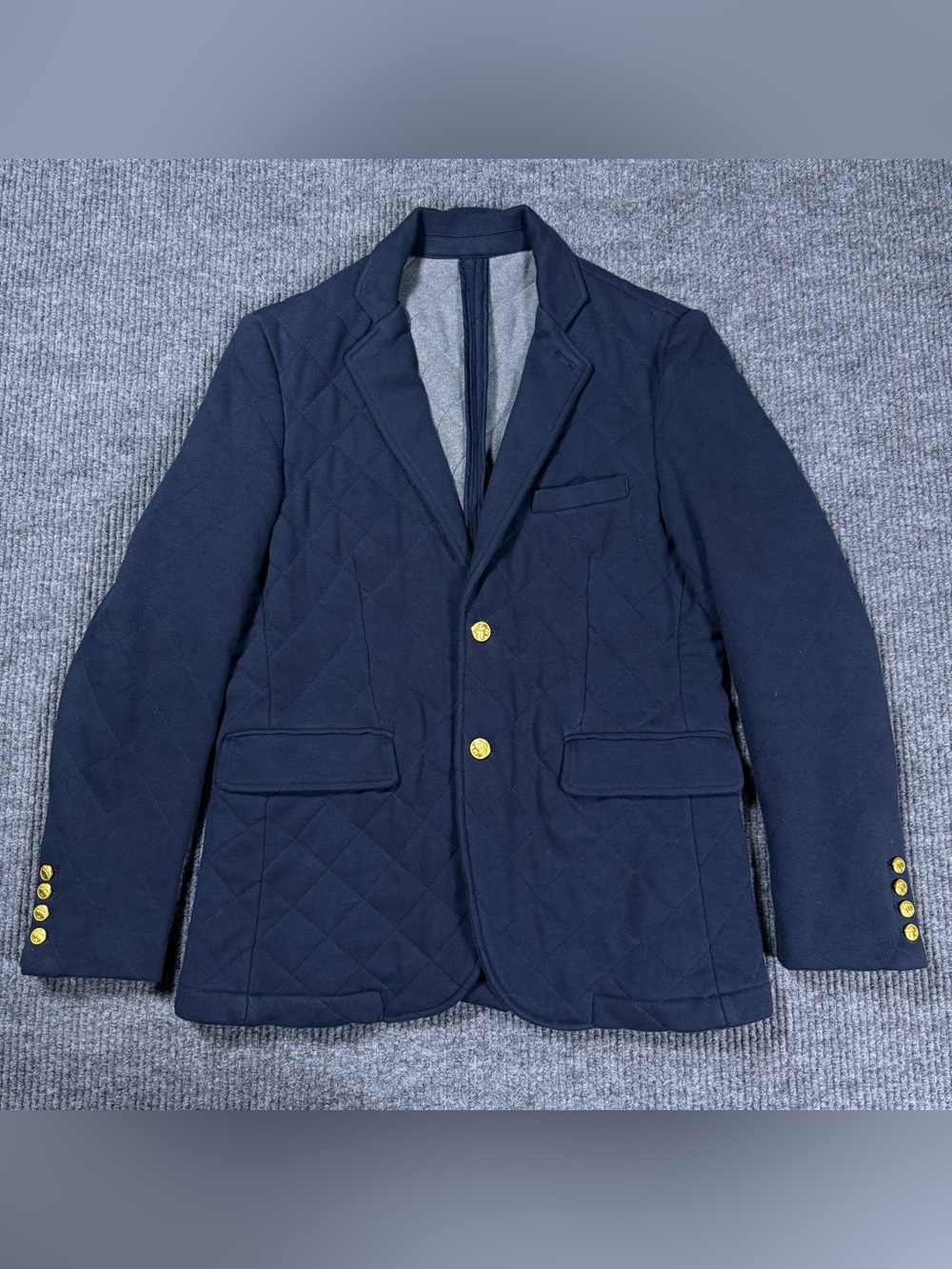 Brooks Brothers Mens Navy Quilted Cotton Blazer Sport Coat Gold Buttons Size M